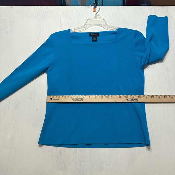 City Silk Stretch Women’s Top Size L Blue 3/4 Sleeve Square Neck Rayon Blend - Picture 5 of 8